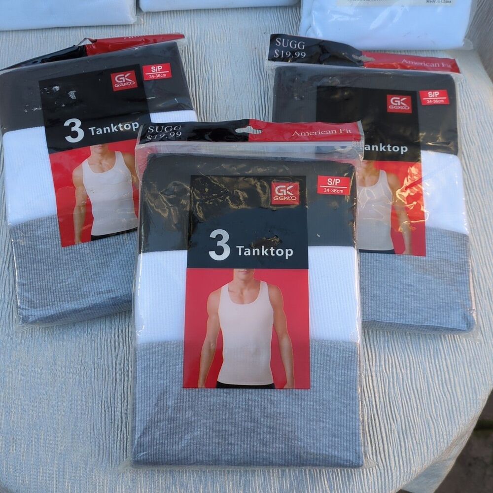 Mens Lot 9 Pcs Tank Top Cotton Blend Ribbed Undershirt White. 3 Pack Of 3, Small